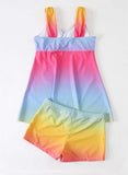 Rainbow Print High Waist Pradient Tankini Set