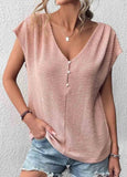 V Neck Cap Sleeve Casual Shirt