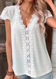 Lace Short Sleeve V Neck Blouse