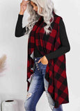 Plaid Asymmetric Sleeveless Cardigan