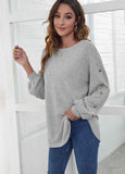 Button-Accent Long-Sleeve Hem Top