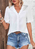 Lace Short Sleeve V Neck Blouse