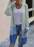 Color Block Waffle-Knit Pocket Open Cardigan