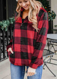 Plaid Print 1/4 Zip Turn-down Collar Sweatshirt