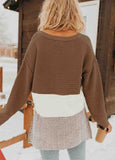 Brown Splicing Buttoned Knitted Sweater