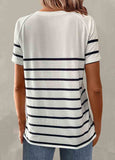 Button Striped Short Sleeve T Shirt