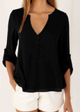 V-Neck Button Chiffon Blouse