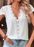 Lace Short Sleeve V Neck Blouse