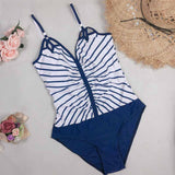 Stripe Splice color Strap V-Neck Sexy One-piece Swimsuits - soofoom.com