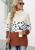 Turtleneck Splicing Chunky Knit Pullover Sweater