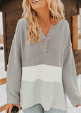 Splicing Buttoned Knitted Sweater