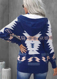 Retro Jacquard Pattern Buttoned Front Hooded Sweater