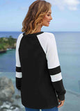 Split Neck Contrast Long Sleeve Sweatshirt