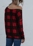 Diagonal Collar Plaid Simple T-Shirt