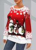 Snowman Print Round Neck  Sweatshirt