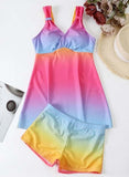 Rainbow Print High Waist Pradient Tankini Set