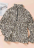 Leopard Print 1/4 Zip Turn-down Collar Sweatshirt