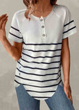 Button Striped Short Sleeve T Shirt