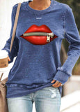 Zipped Red Lip Gray Sweatshirt