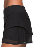 Black High Waisted Layered Swim Skirt - soofoom.com