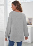 Button-Accent Long-Sleeve Hem Top