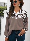 Leopard Stitched Button Long Sleeve Top