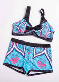 Spaghetti Strap Peacock Blue Polka Dot Print Bikini Set