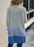 Color Block Waffle-Knit Pocket Open Cardigan