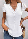 Lace Short Sleeve V Neck T Shirt