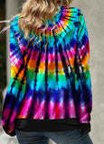 Tie Dye Print Drawstring  Blue Cowl Neck Sweatshirt