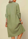 Shirt Collar Shift Long Sleeve Cotton-Blend Dresses