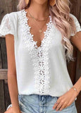 Lace Short Sleeve V Neck Blouse