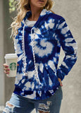 Tie Dye Print Drawstring  Blue Cowl Neck Sweatshirt