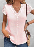 Lace Short Sleeve V Neck T Shirt