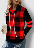 Drawstring Neck Contrast Long Sleeve Plaid Sweatshirt