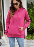 Split Solid Long Sleeve Fleece  Hoodie