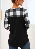 Plaid Stitched Long Sleeve Pocket T-Shirt