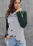 Button Asymmetric Hem Wrap Pullover Sweater