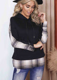 Plaid Patch Hooded Pullover Sweatshirt