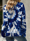 Tie Dye Print Drawstring  Blue Cowl Neck Sweatshirt