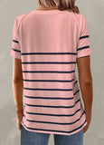 Button Striped Short Sleeve T Shirt