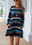 Stripe Pocket Long-Sleeve Dress