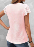 Lace Short Sleeve V Neck T Shirt