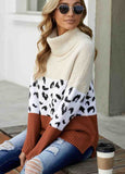 Turtleneck Splicing Chunky Knit Pullover Sweater