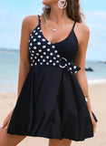 Dot Splice color Strap U-Neck Elegant Classic Casual Swimdresses Swimsuits - soofoom.com