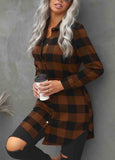 Turn-down Collar Plaid Pockets Cardigan Coat