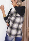 Plaid Patch Hooded Pullover Sweatshirt