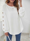 Button-Accent Long-Sleeve Hem Top