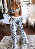 Twisted Front Floral Print Crop Top & Pants Set