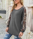 Leopard-Contrast Waffle-Knit Scoop Neck Top